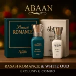 Rasasi Romance and White Oud attar combo by Abaan – premium gift set