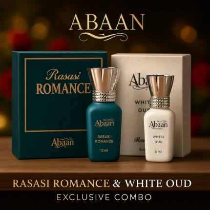 Rasasi Romance and White Oud attar combo by Abaan – premium gift set
